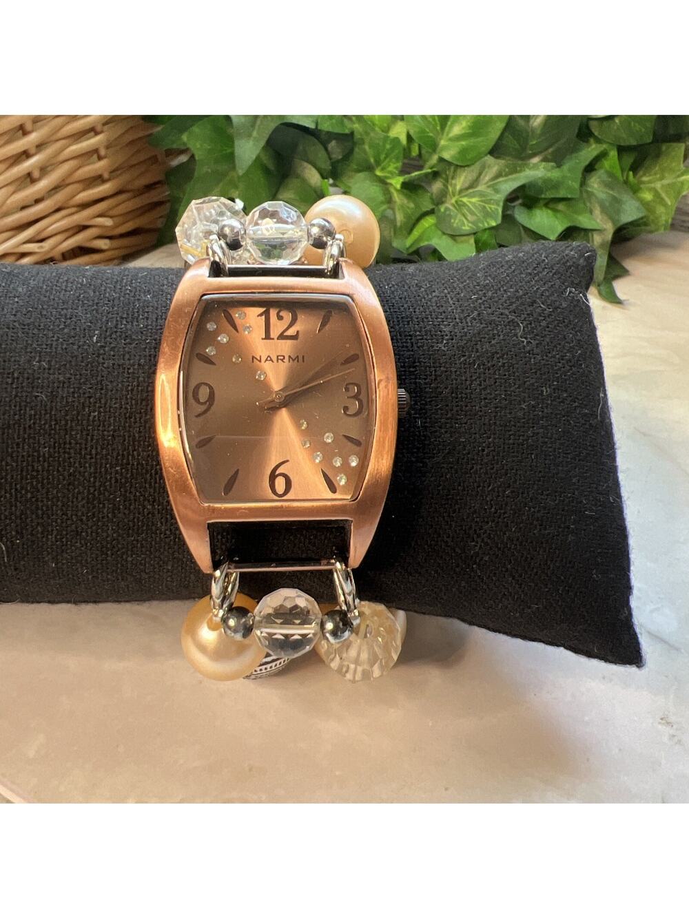 Narmi 5977 Stretch Band Beaded Bracelet Quartz Analog Women's Watch New Battery
